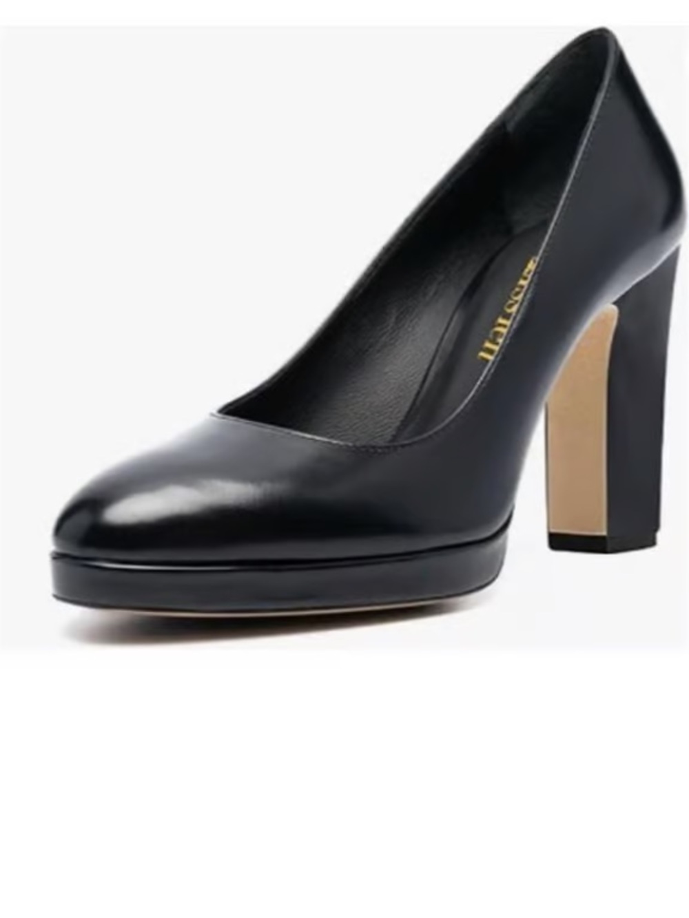 Black Leather Platform Block Heel Pumps